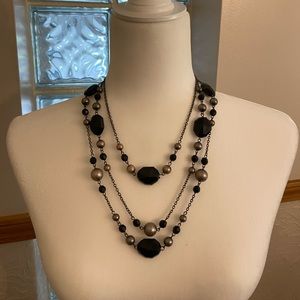 Black and pewter 3 tier beaded necklace